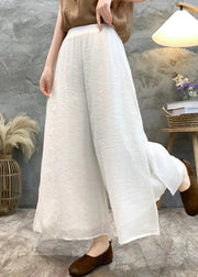 Loose White Side Open Elastic Waist Linen Crop Pants Summer