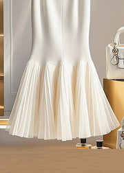 Loose White Solid Tulle Patchwork Fishtail Skirts Spring