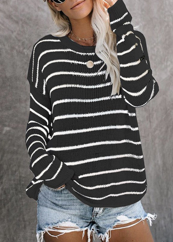 Loose White Striped Cozy Thin Knit Sweaters Spring