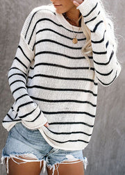 Loose White Striped Cozy Thin Knit Sweaters Spring