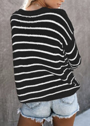 Loose White Striped Cozy Thin Knit Sweaters Spring