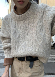 Loose White Thick Cotton Knit Cable Sweaters Winter