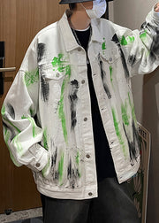 Loose White Tie Dye Button Denim Men Coat Fall