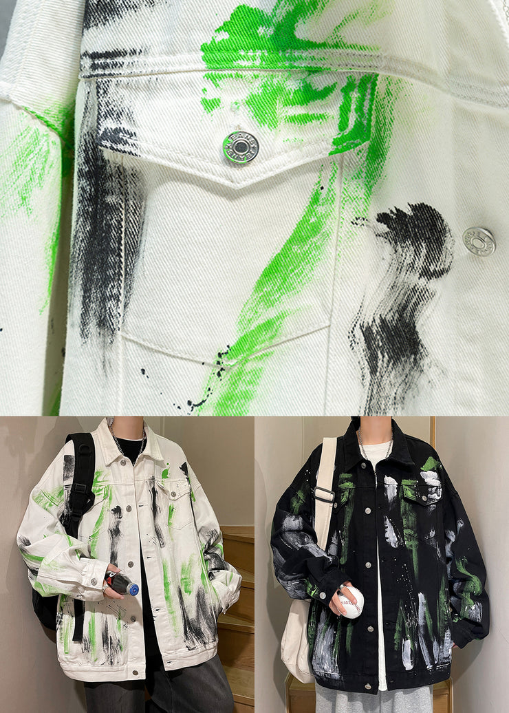 Loose White Tie Dye Button Denim Men Coat Fall