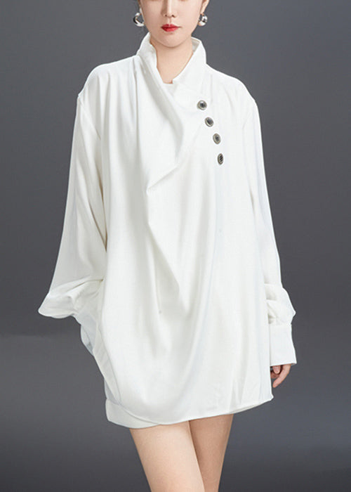 Loose White Turtleneck Solid Cotton T Shirts Long Sleeve