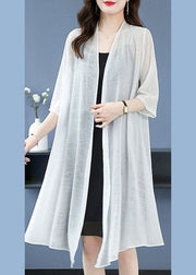 Loose White V Neck Solid Thin Silk Cardigans Summer