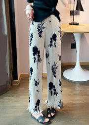 Loose White Wrinkled Print High Waist Cotton Crop Pants Spring