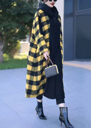 Loose Yellow Hooded Button Patchwork Woolen Coats Winter