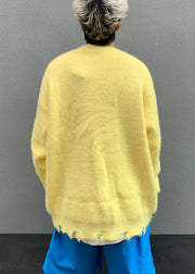 Loose Yellow Letter Cozy Patchwork Cotton Knit Sweater Winter