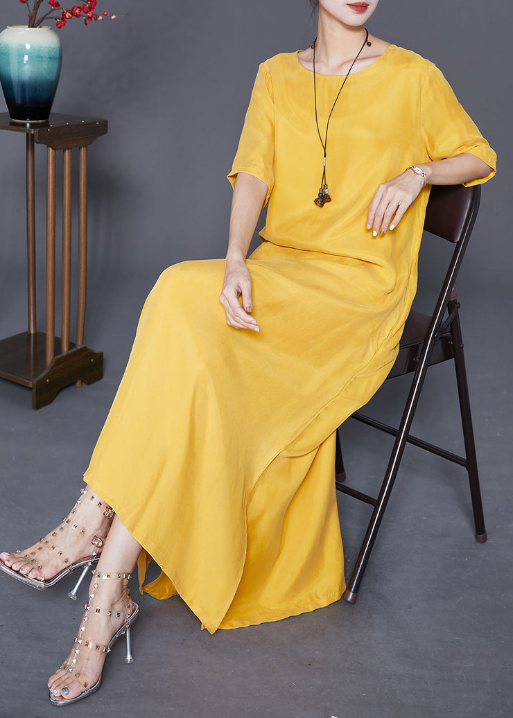 Loose Yellow Oversized Side Open Silk Beach Dress Summer