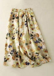 Loose Yellow Print Elastic Waist Cotton Skirts Summer