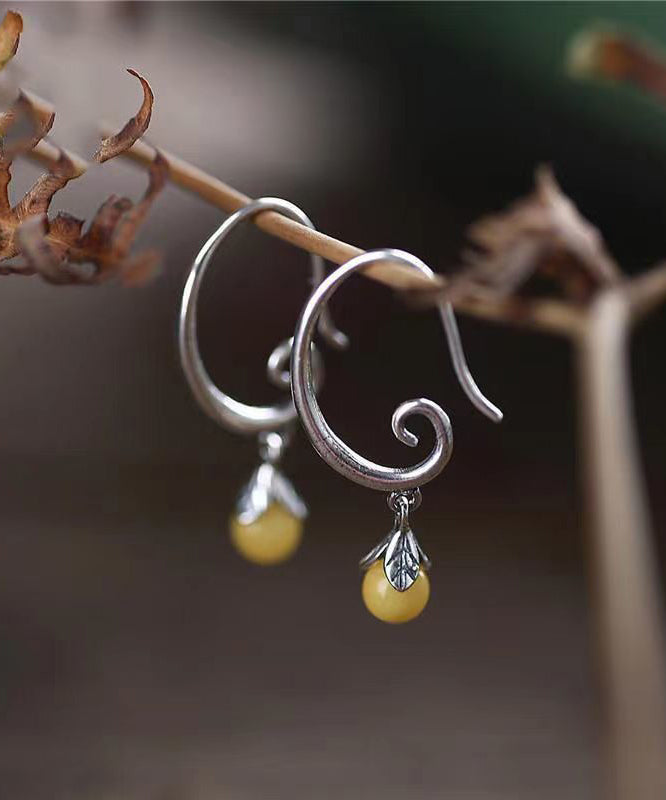 Loose Yellow Sterling Silver Inlaid Gem Stone Hoop Earrings