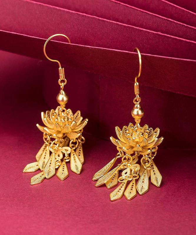 Loose Yellow Sterling Silver Overgild Lotus Tassel Drop Earrings