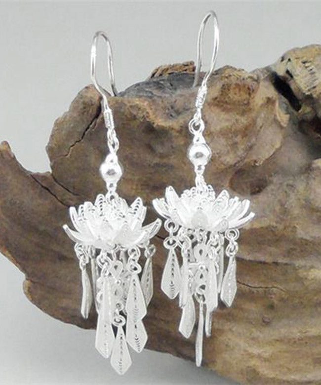 Loose Yellow Sterling Silver Overgild Lotus Tassel Drop Earrings