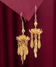 Loose Yellow Sterling Silver Overgild Lotus Tassel Drop Earrings