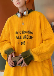 Loose Yellow Tie Dye Letter Knit Men Sweaters Winter