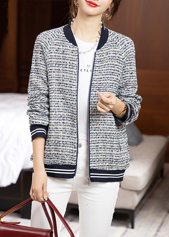 Loose Zip Up Striped Patchwork Cotton Coats Long Sleeve