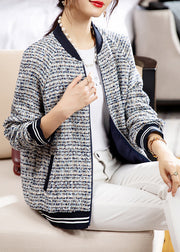 Loose Zip Up Striped Patchwork Cotton Coats Long Sleeve