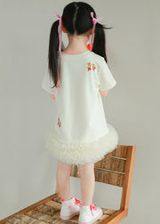 Lovely Apricot Print Patchwork Cotton Girls Mid Dress Summer