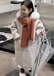 Lovely Beige Button Woolen Kids Hoodie Maxi Coat Fall