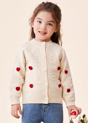 Lovely Beige O-Neck Button Cotton Knit Kids Sweaters Spring