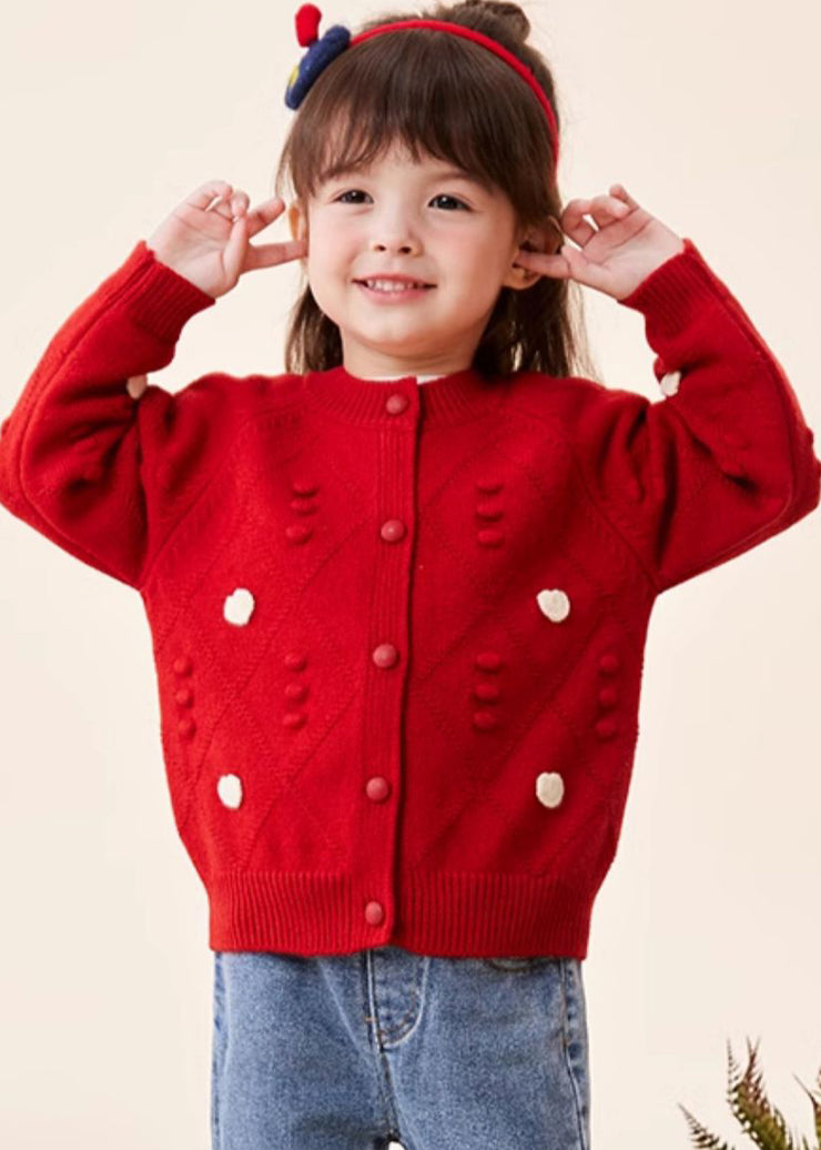 Lovely Beige O-Neck Button Cotton Knit Kids Sweaters Winter