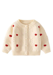 Lovely Beige O-Neck Button Cotton Knit Kids Sweaters Spring