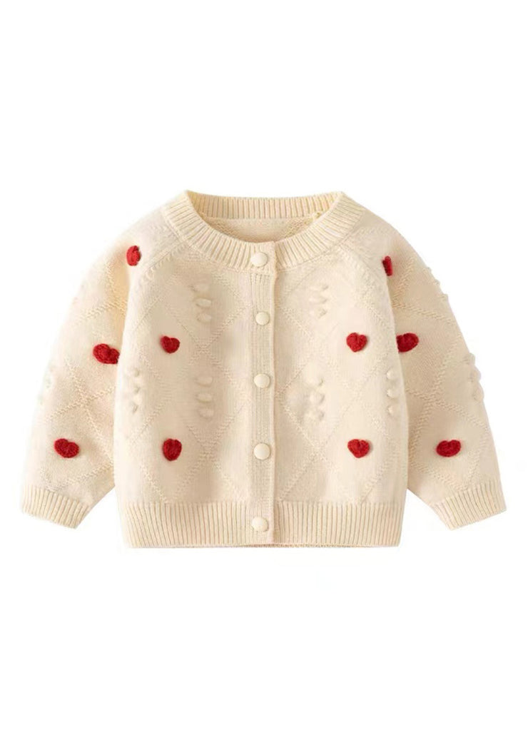 Lovely Beige O-Neck Button Cotton Knit Kids Sweaters Winter