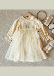 Lovely Beige Peter Pan Collar Patchwork Tulle Baby Girls Princess Dresses Fall