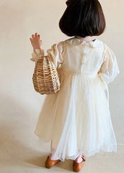 Lovely Beige Peter Pan Collar Patchwork Tulle Baby Girls Princess Dresses Fall