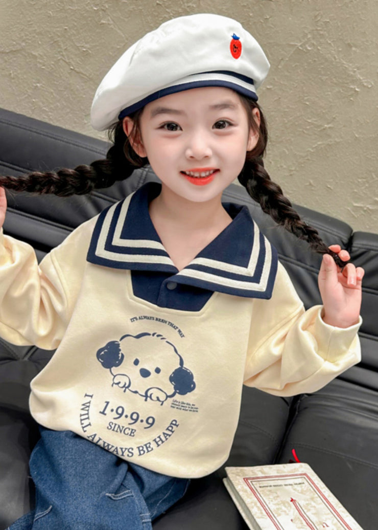 Lovely Beige Peter Pan Collar Print Girls Sweatshirts Fall