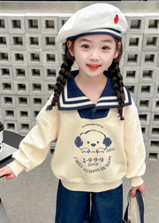 Lovely Beige Peter Pan Collar Print Girls Sweatshirts Fall