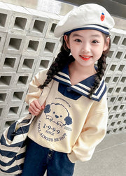 Lovely Beige Peter Pan Collar Print Girls Sweatshirts Fall