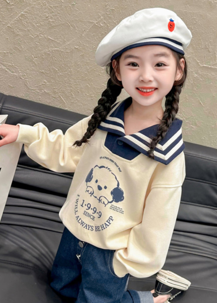 Lovely Beige Peter Pan Collar Print Girls Sweatshirts Fall