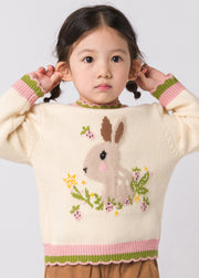 Lovely Beige Peter Pan Collar Thick Print Cotton Knit Girls Knit Sweaters Spring