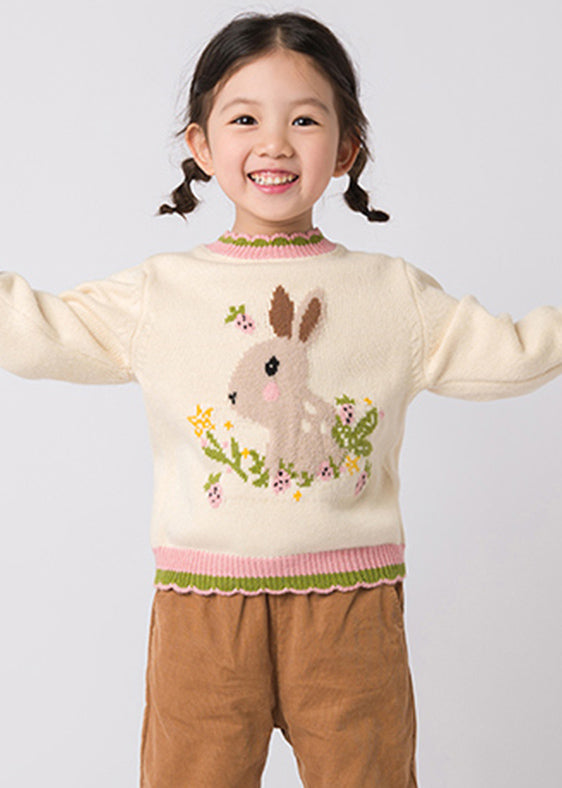 Lovely Beige Peter Pan Collar Thick Print Cotton Knit Girls Knit Sweaters Spring