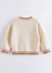 Lovely Beige Peter Pan Collar Thick Print Cotton Knit Girls Knit Sweaters Spring