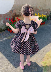 Lovely Black Ruffled Print Patchwork Chiffon Baby Girls Princess Dress Summer