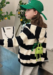 Lovely Black White Striped Pockets Girls Hoodies Coats Fall