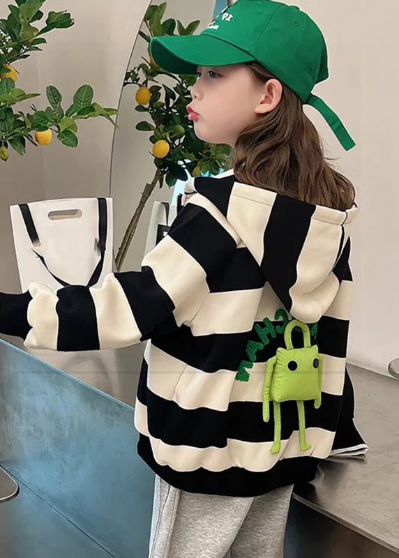 Lovely Black White Striped Pockets Girls Hoodies Coats Fall