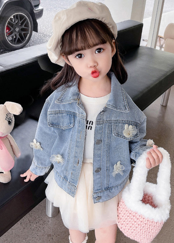 Lovely Blue Peter Pan Collar Patchwork Kids Denim Coat Fall