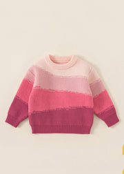 Lovely Boho Pink O-Neck Thick Cotton Knit Girls Sweaters Spring