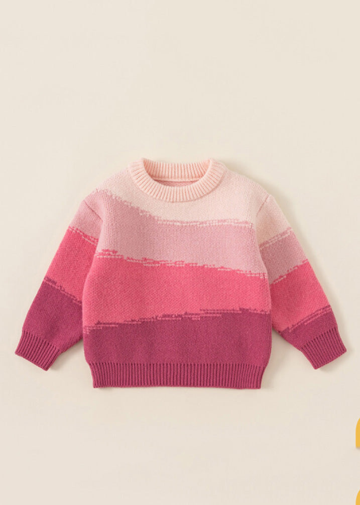 Lovely Boho Pink O-Neck Thick Cotton Knit Girls Sweaters Spring