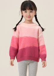 Lovely Boho Pink O-Neck Thick Cotton Knit Girls Sweaters Spring