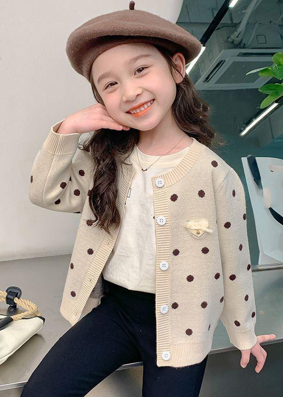 Lovely Camel Dot Button Cotton Knit Kids Cardigans Spring