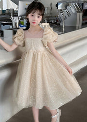 Lovely Champagne Sequins Patchwork Tulle Girls Princess Dress Summer