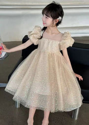 Lovely Champagne Sequins Patchwork Tulle Girls Princess Dress Summer