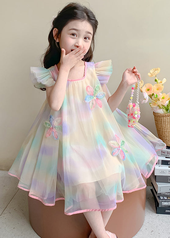 Lovely Gradient Color Sequins Patchwork Tulle Girls Dress Summer