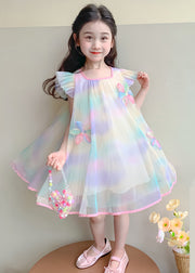 Lovely Gradient Color Sequins Patchwork Tulle Girls Dress Summer