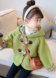 Lovely Green Patchwork Button Kids Hooded Coat Winter